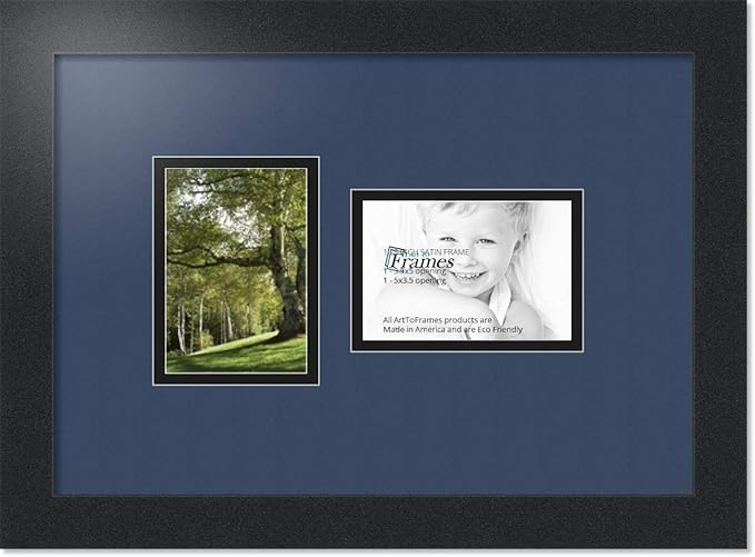 ArtToFrames Collage Photo Frame Double Mat with 2 - 3.5x5 Openings and Satin Black Frame