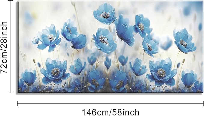 Blooming Blue Flowers Plants Wall Art Decor Artwork for Bedroom (30x60 Inches)