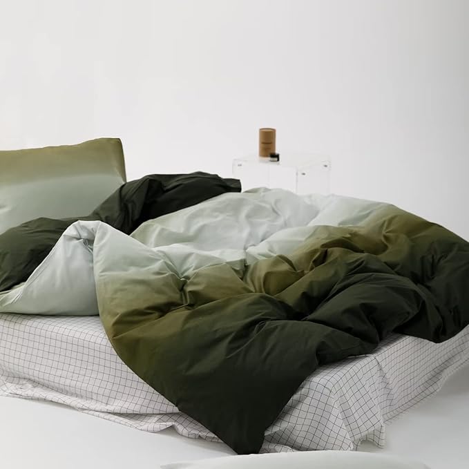 Luxlovery Green White Comforter Set Queen Gradient Color Bedding Comforter Set Dark Green Bedding Set Soft Breathable Blanket Quilts Modern Army Green Color Queen Size Comforter Set