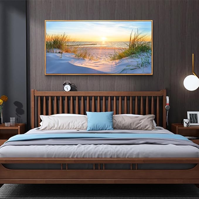 MHARTK66 Canvas Prints Wall Art For Living Room Modern Wall Decorations For Office Large Wood Framed Wall Decor For Bedroom Blue Ocean Canvas Pictures Sea Beach Landscape Wall Painting Artworks