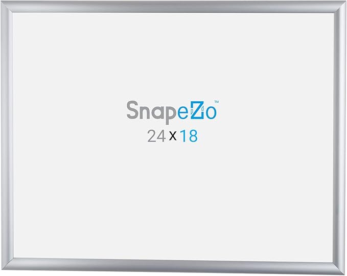 SnapeZo 2-Pack 18x24 Inches Silver Poster Frames, Front-Loading Snap Frame, 1" Aluminum Profile, Wall Mounted