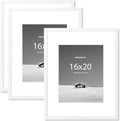 16x20 inch Picture Frame, 16x20 Photo Frames with 11x14 Removable Mat - High Definition Plexiglass - Vertical and Horizontal Display - Wall Hanging Frame - White, 3 Pack