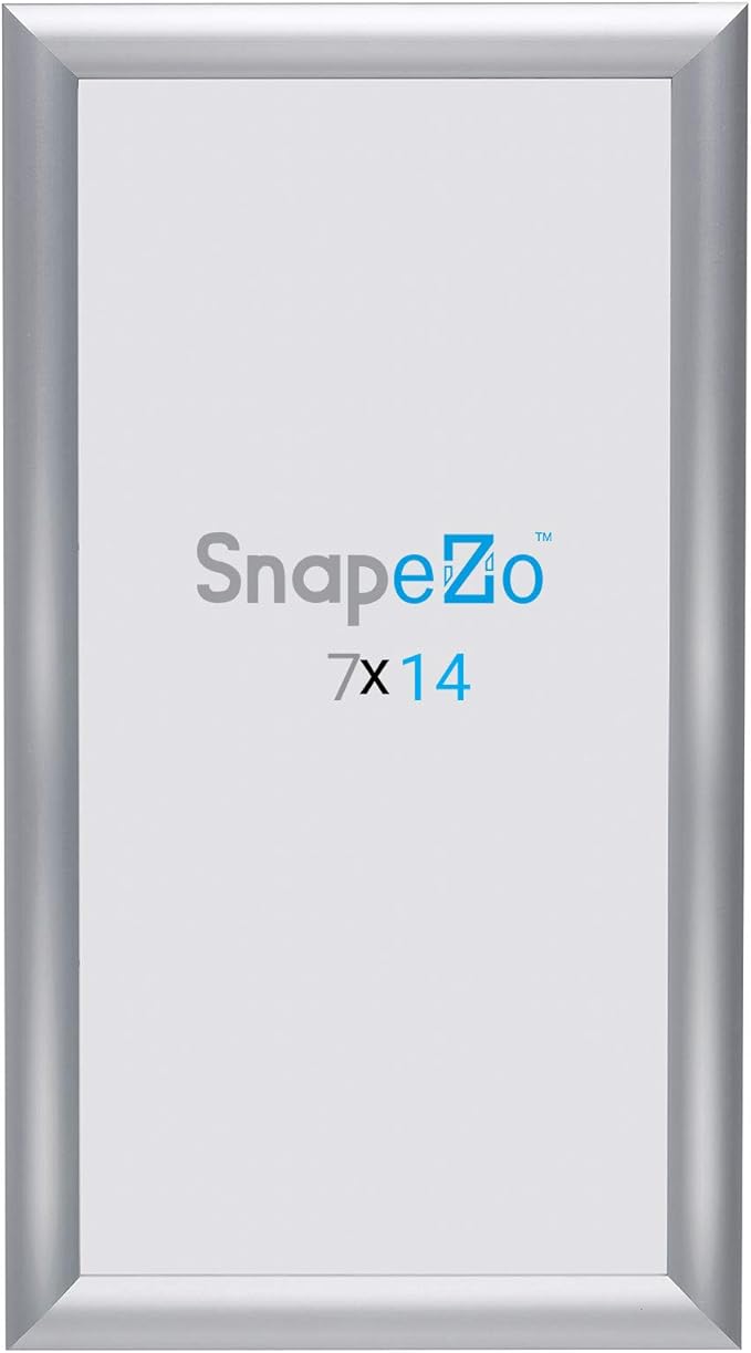 SnapeZo Poster Frame 7x14 Inches, Silver 1 Inch Aluminum Profile, Front-Loading Snap Frame, Wall Mounting, Sleek Series