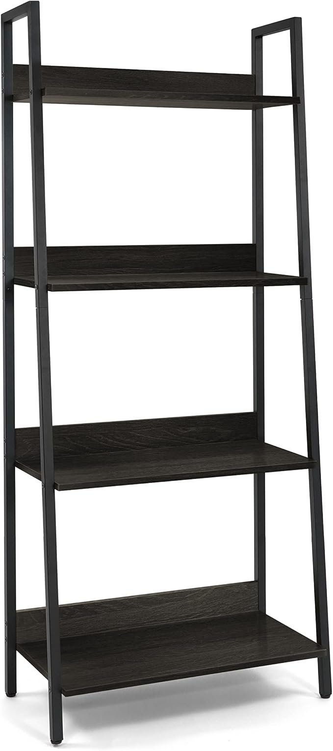 CAPHAUS 4 Tier Ladder Bookshelf, 24 Inch Width Free Standing Shelf, Bookcase Shelf Storage Rack Organizer, Industrial Book Shelves for Home Office, Living Room, Kitchen, Black Wooden Shelves