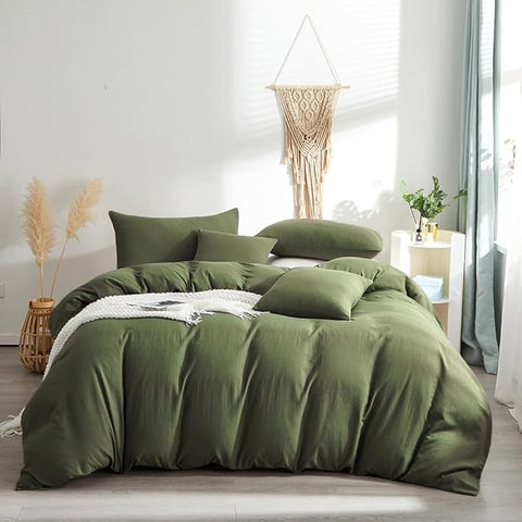 Wellboo Olive Green Comforter Sets Twin Size Solid Dark Green Bedding Comforters Cotton Plain Army Green Soft Cozy Quilts Women Men Dark Grass Green Blankets Modern Minimalist Hunter Green Comforters