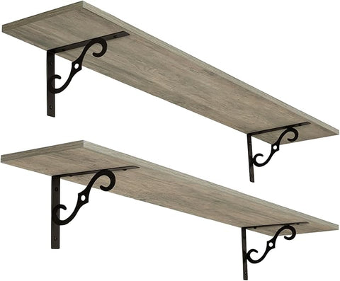 DINZI LVJ Long Wall Shelves, 47.3 Inch Large Floating Shelves Set of 2, Wide Display Shelf Wall Mounted with Brackets, Easy Hanging for Living Room, Toilet, Office, Bedroom, Gray Wash