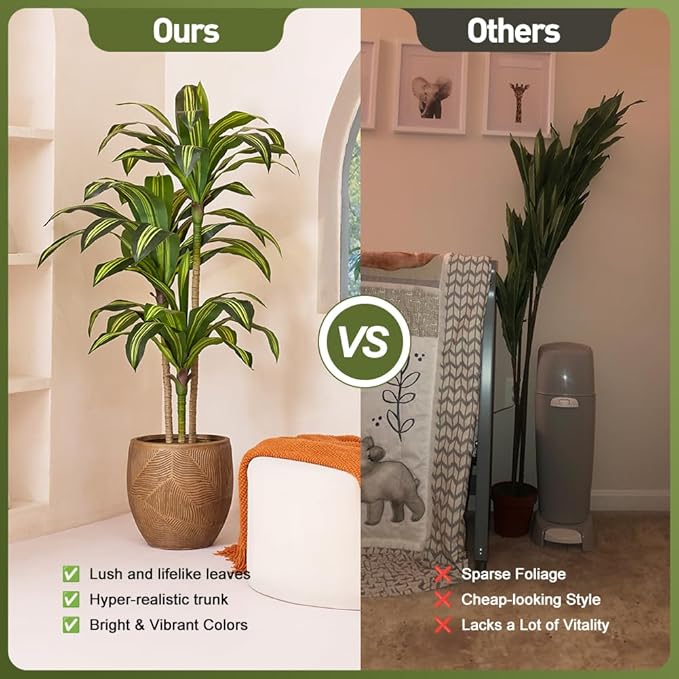 Artificial Dracaena Tree 5FT - Tall Faux Floor Plant with UV-Resistant,Artificial Plants with Lifelike Leaves,Potted Fake Trees for Home, Living Room,Indoor & Outdoor Decor,VN123(Yellow)