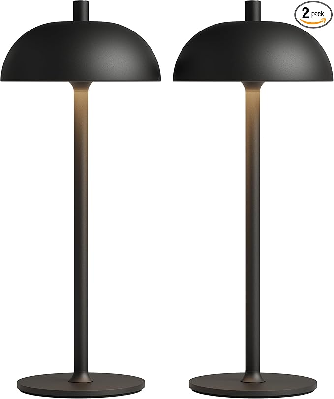 2 Pack Rechargeable Cordless Table Lamp - 5000mAh Battery Powered Lamp, 3 Color Stepless Dimming Portable LED Table Light for Restaurant, Patio, Home, Dinner.(Black)