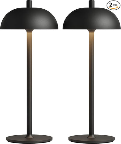 2 Pack Rechargeable Cordless Table Lamp - 5000mAh Battery Powered Lamp, 3 Color Stepless Dimming Portable LED Table Light for Restaurant, Patio, Home, Dinner.(Black)