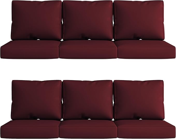UIXE 24.5" Deep Seat Outdoor Cushion Set with Back Pads, Patio Furniture Cushions, Sectional Sofa Bistro Chair Cushion - Red, Set of 6