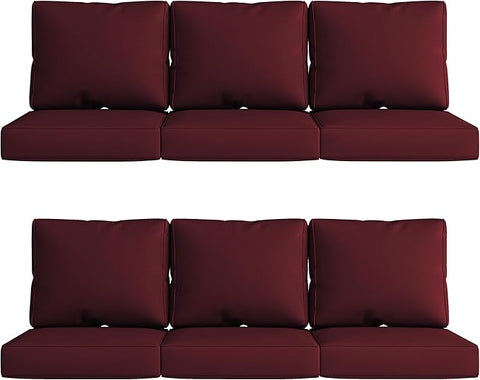 UIXE 24.5" Deep Seat Outdoor Cushion Set with Back Pads, Patio Furniture Cushions, Sectional Sofa Bistro Chair Cushion - Red, Set of 6