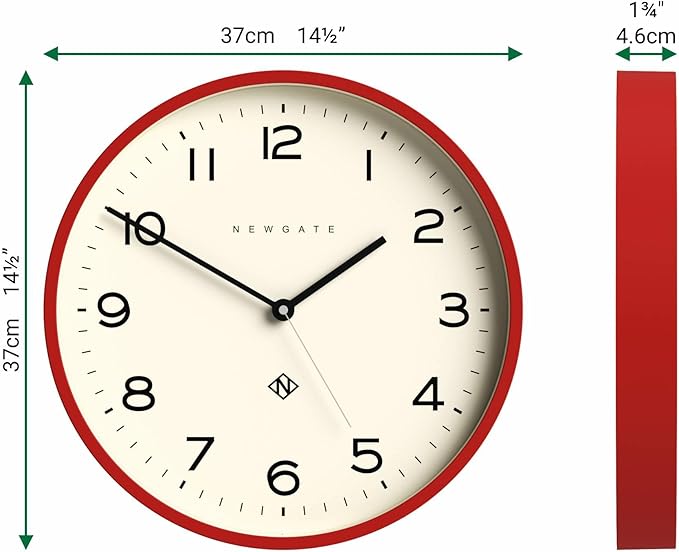 NEWGATE® Number Three Echo Wall Clock | Modern Round Clock | 14.5 inch | Red | Easy to Read Numbers | Ideal for Kitchen, Living Room or Office