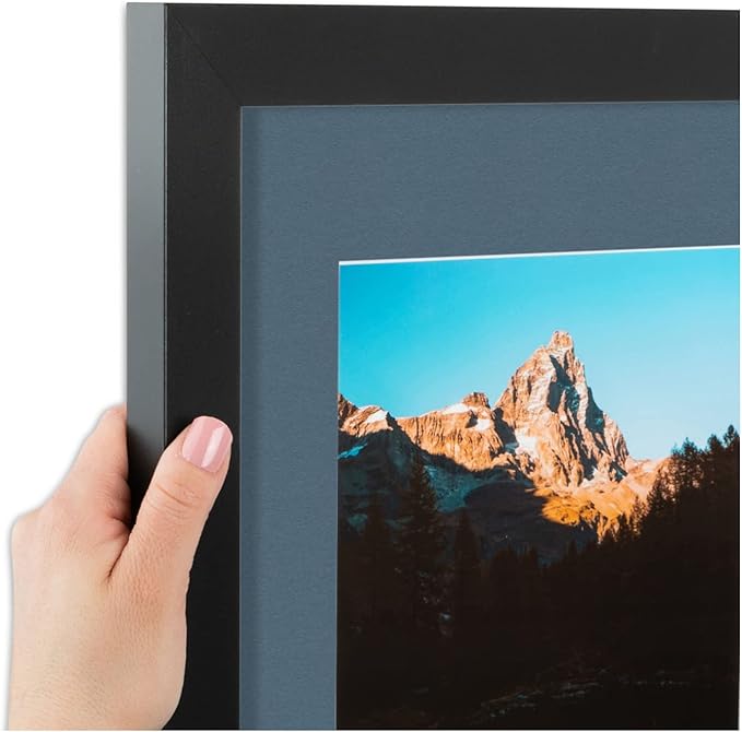 ArtToFrames Collage Photo Frame Double Mat with 2-5x7 inch Openings with Black Frame and Dutch Blue Top Mat