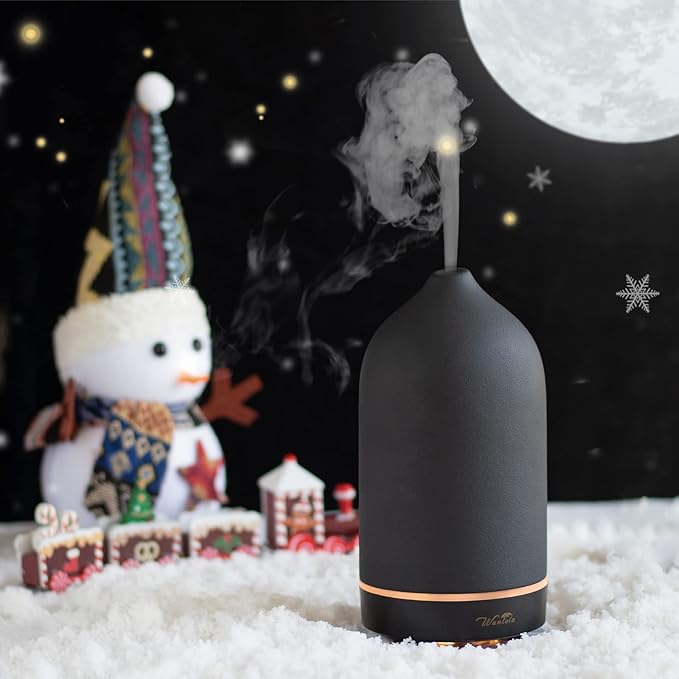 Wanlola Essential Oil Diffuser,120ml Aromatherapy Ceramic Diffusers with Auto Shut Off Function for Home Office Room(Black)