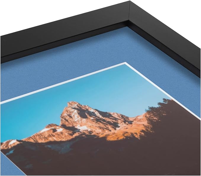 ArtToFrames Collage Photo Frame Double Mat with 2-5x7 inch Openings with Black Frame and Liberty Blue Top Mat