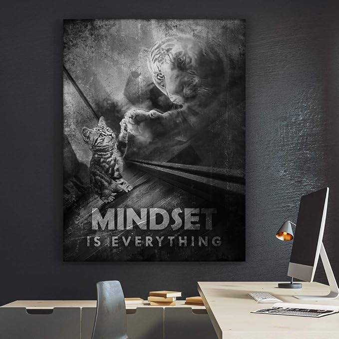 Motivational Wall Art Mindset Is Everything Canvas Print, Office Decor, Inspiring Framed Prints, Inspirational Entrepreneur Quotes for Wall Art Decoration, Tiger Sign (48" x 36")