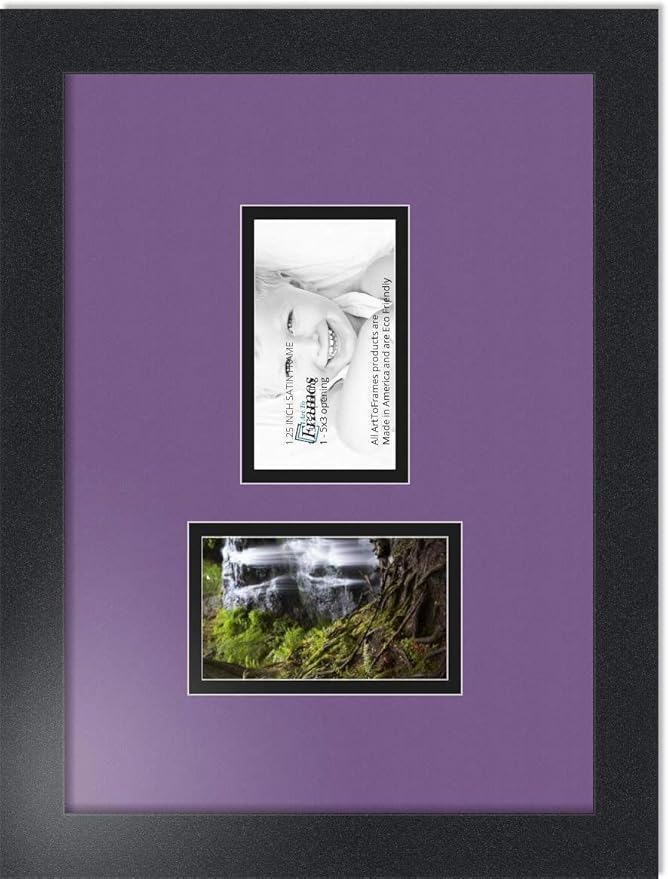 ArtToFrames Collage Photo Frame Double Mat with 2 - 3x5 Openings and Satin Black Frame