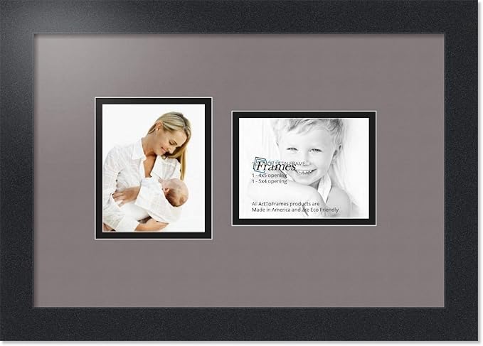 ArtToFrames Collage Photo Frame Double Mat with 2 - 4x5 Openings and Satin Black Frame