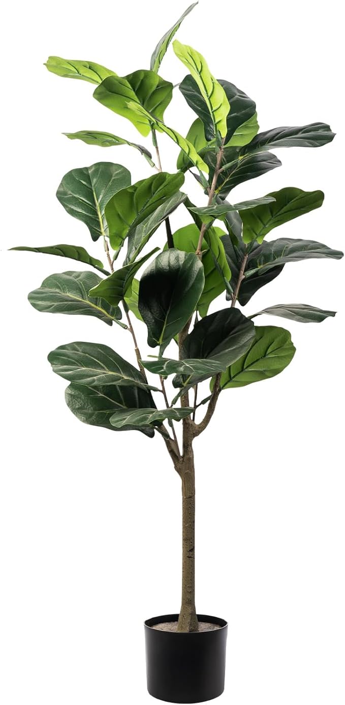 Artificial Fiddle Leaf Fig Tree, 4FT Faux Ficus Lyrata Plant Tall Fake Tree for Home Decor Artificial Tree for Indoor Office Living Room (Fiddle Leaf Fig Tree, 4 FT)