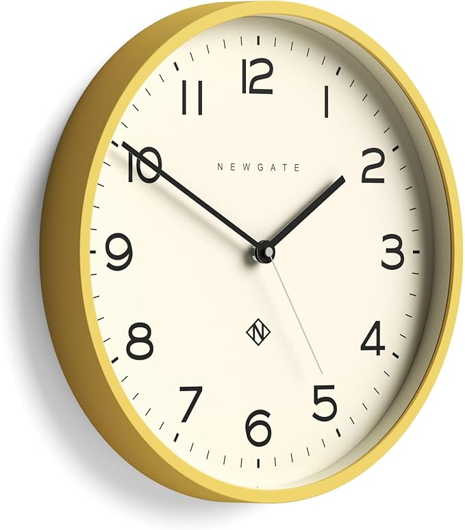 NEWGATE® Number Three Echo Wall Clock | Modern Round Clock | 14.5 inch | Yellow | Easy to Read Numbers | Ideal for Kitchen, Living Room or Office