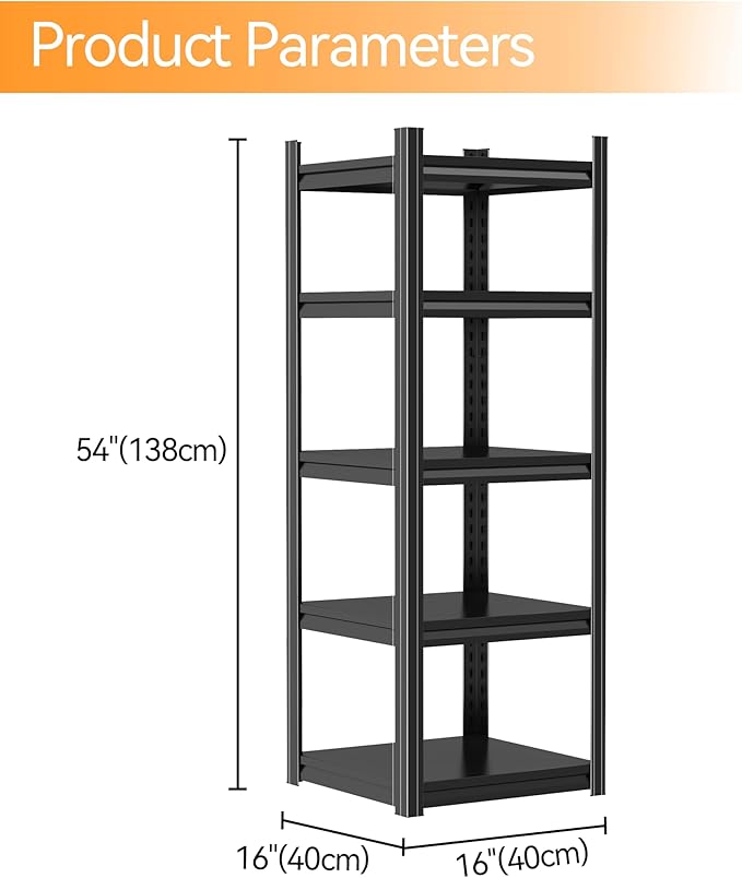 Tall Bookshelf with Open Shelves, Metal Office Book Shelf, Adjustable Organizer Bookcase, Standing Storage Organizer Shelf for Living Room (16" W*16" D*54" H)