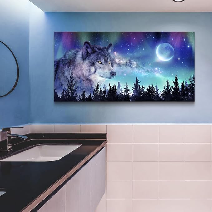 Canvas Wall Art For Living Room Large Wall Decor Paintings For Bedroom Modern Family Wall Decorations For Office Abstract Aurora Scenery Canvas Art Wolf Decor Pictures Artwork Posters Home Decoration