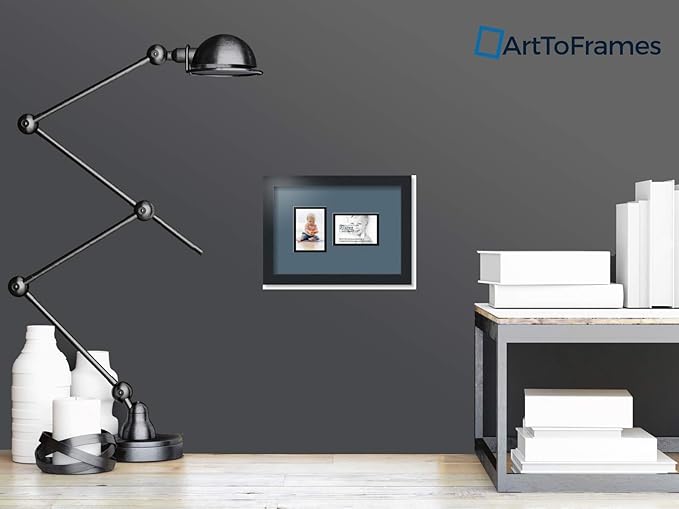 ArtToFrames Collage Photo Frame Double Mat with 2-3.5x5 Openings with Satin Black Frame and Dutch Blue mat.
