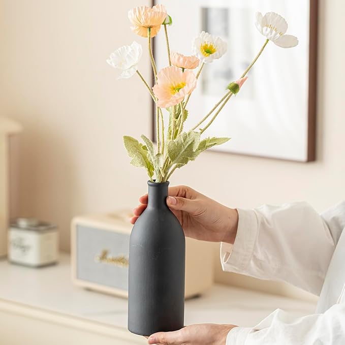 Modern Ceramic Vase Set of 3, Decorative Flower Vases for Home, Multicolor Pottery Vases for Living Room, Kitchen, Bedroom, Shelf, Rustic Farmhouse (Blue Black)