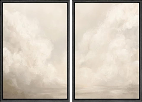 MUDECOR Framed Canvas Print Wall Art Neutral Cloudscape Soft Abstract Sky Illustrations Modern Art Decorative Bohemian Colorful Chic for Living Room, Bedroom, Office - 24"x36"x2 Black