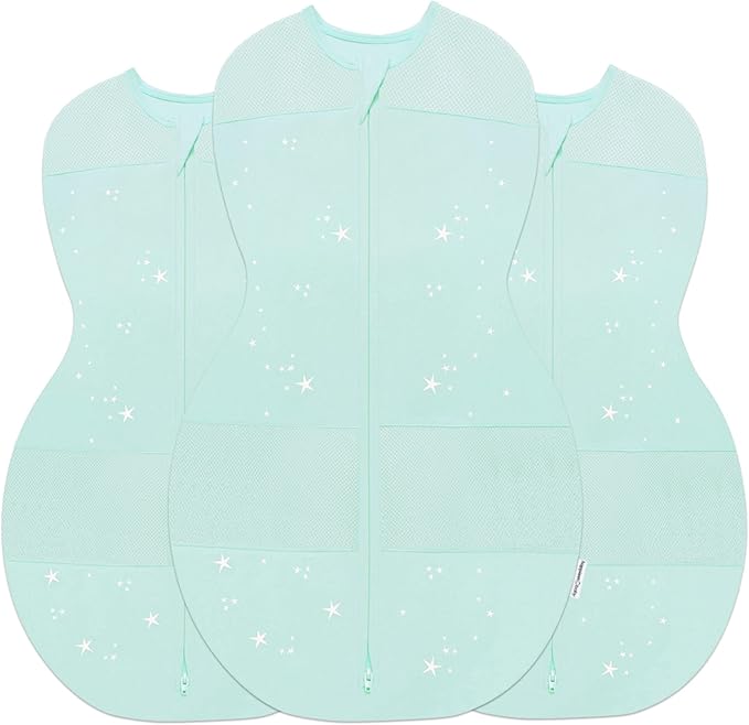 Happiest Baby Sleepea 5-Second Swaddle - 100% Organic Cotton Baby Swaddle Blanket - Doctor Designed Promotes Healthy Hip Development - 3-Pack Newborn Bundle (Teal Stars, 2 x Small, 1 x Medium)