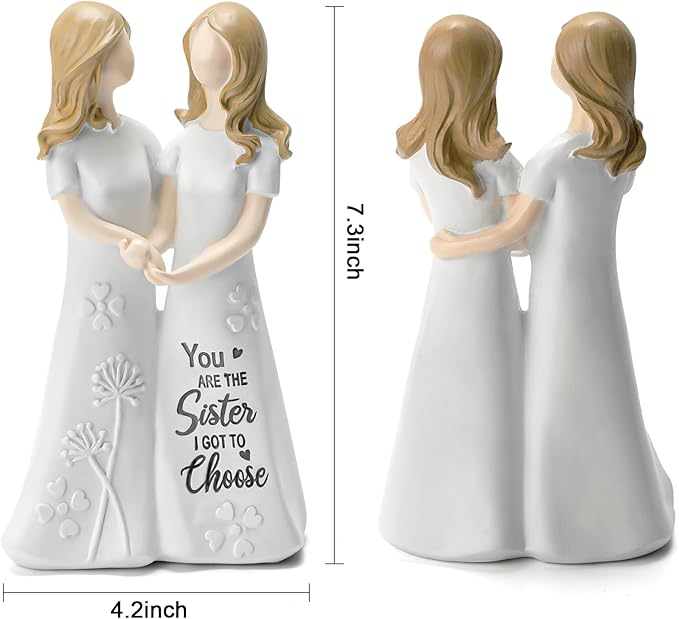 INLOMEM Friendship Gifts for Best Friends Women - Resin Sister Figurines Best Friend Sister Birthday Gift Ideas Unique Gifts for Sisters from Sister - Hand-Painted Figure (White)