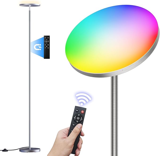 𝐑𝐆𝐁 Torchiere Floor Lamps for Living Room, 32W/3200LM Bright LED Standing Lamp with Remote, Modern Color Changing Tall Lamp with Stepless Dimming, 69" Corner Floor Lamp for Bedroom, Office