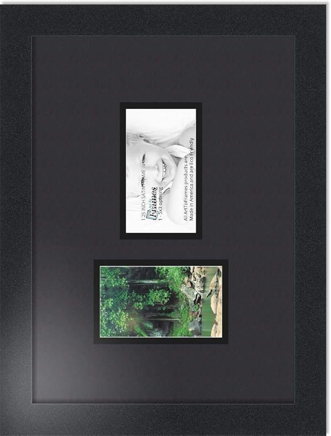 ArtToFrames Double-Multimat-774-89/89-FRBW26079 Collage Photo Frame Double Mat with 2-3x5 Openings and Satin Black Frame