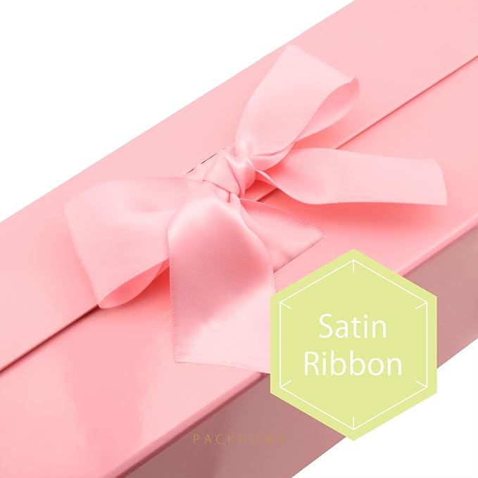 PACKHOME 17x14.5x5.5 Inches, 3 Extra Large Gift Boxes with Lids, Magnetic Closure Boxes with Ribbon for Clothes and Large Gifts (Glossy Pink)