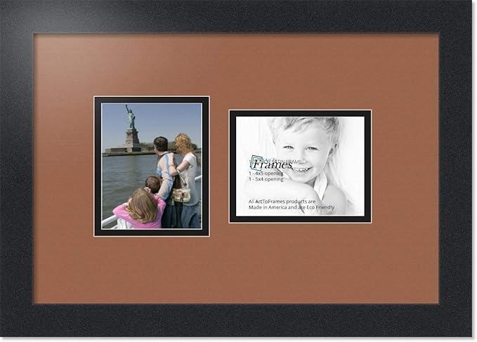 ArtToFrames Collage Photo Frame Double Mat with 2 - 4x5 Openings and Satin Black Frame