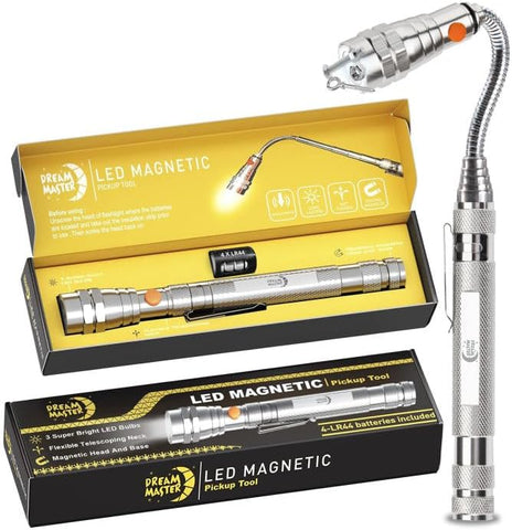 Magnetic Pickup Tool Gifts for Men, Telescoping Magnet Flashlight, Gifts Idea & Gifts for Him, Mechanic, Tech, Handyman, Boyfriend, Birthday Gifts for Dad, Husband, Father, Black, Silver