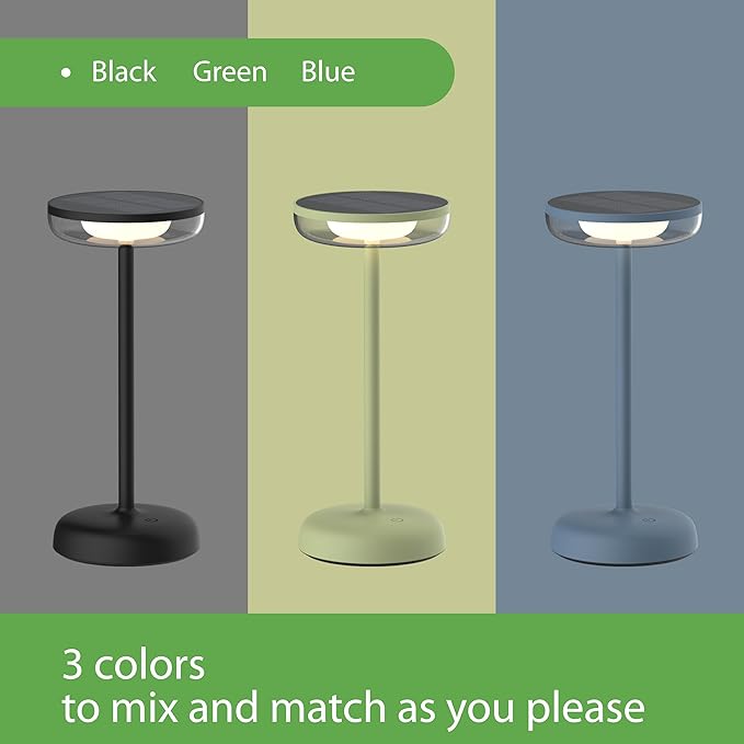 Cocktail Style Solar Table Lamp – Cordless LED Light with USB-C Charging, Dimmable Warm 2700K Glow, Weather Resistant for Indoor/Outdoor Use – Blue, 1 Pack