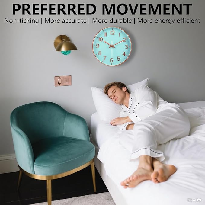 Wall Clocks Battery Operated, 12 Inch Non Ticking Digital Wall Clock, Silent Analog Clock for Bedroom Living Room Kitchen Office Gym Classroom, Large Number Clocks for Seniors Elderly, Blue