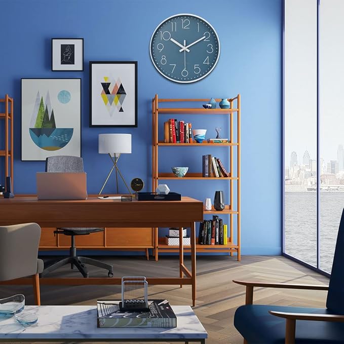 Large Wall Clock Decor for Pool Patio Home Bedroom Living Room (Blue 13.5 Inch)