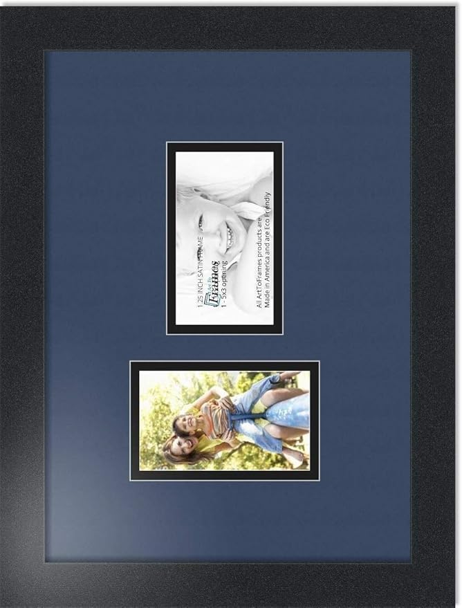 ArtToFrames Double-Multimat-774-837/89-FRBW26079 Collage Photo Frame Double Mat with 2-3x5 Openings and Satin Black Frame