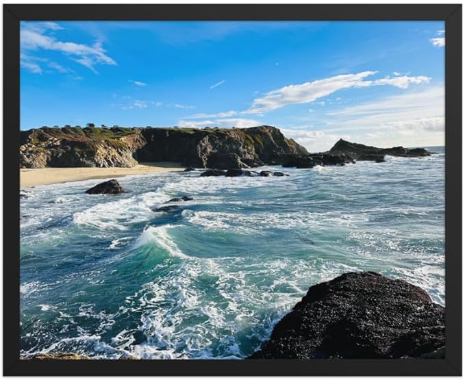 Bodega Bay Coastal Wall Art – Framed Ocean Photography Print – California Nature Landscape Poster – Seascape Decor for Living Room or Bedroom (16x20 inches) - Wooden Framed (Black)