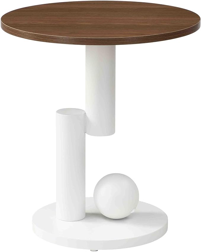 Marble Nesting Coffee Table Set of 2,Modern Oval Center Tea Table and Round Side Nightstand Set w/Drawer and Wood Tabletop and Metal Frame for Living Room Accent Furniture