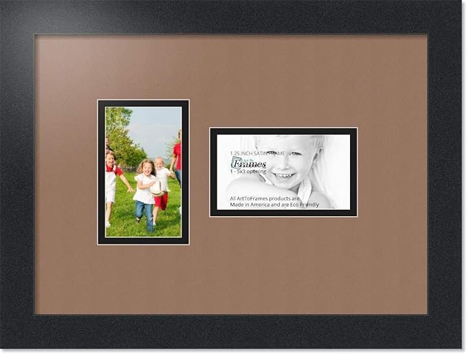 ArtToFrames Collage Photo Frame Double Mat with 2 - 3x5 Openings and Satin Black Frame