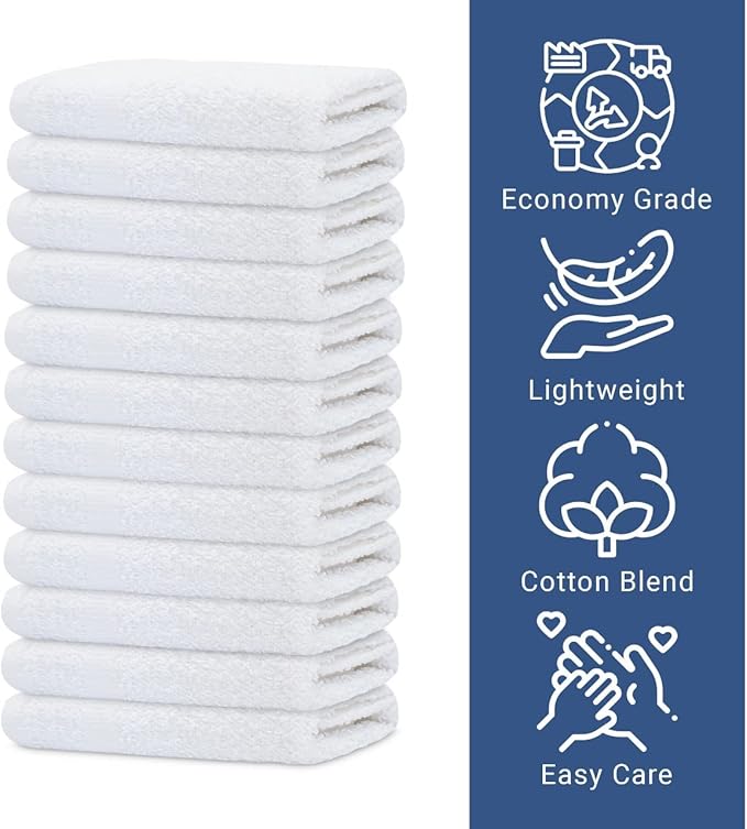 GOLD TEXTILES 480 Pack Economy White Washcloths Set (12x12 inches) - Cotton Blend Commercial Grade Cleaning Rags, Quick Drying & Soft Face Cloths, Fingertip Towels for Bathroom, Spa, Gym, and Kitchen