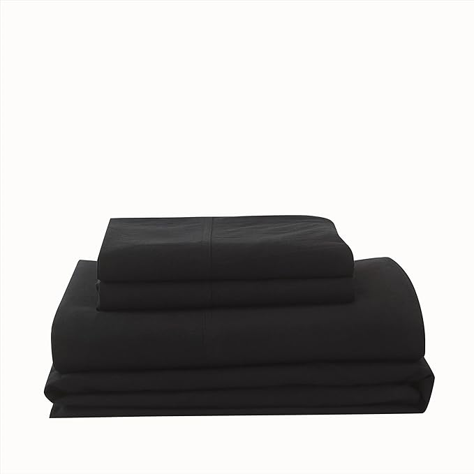100% Cotton 6-Piece King Size 108" x 102" Bedding Set - Fitted Sheet, Flat Sheet & 4 Pillowcases with 17" Deep Pocket,Soft Breathable Bed Sheets for Cozy Sleep,Black