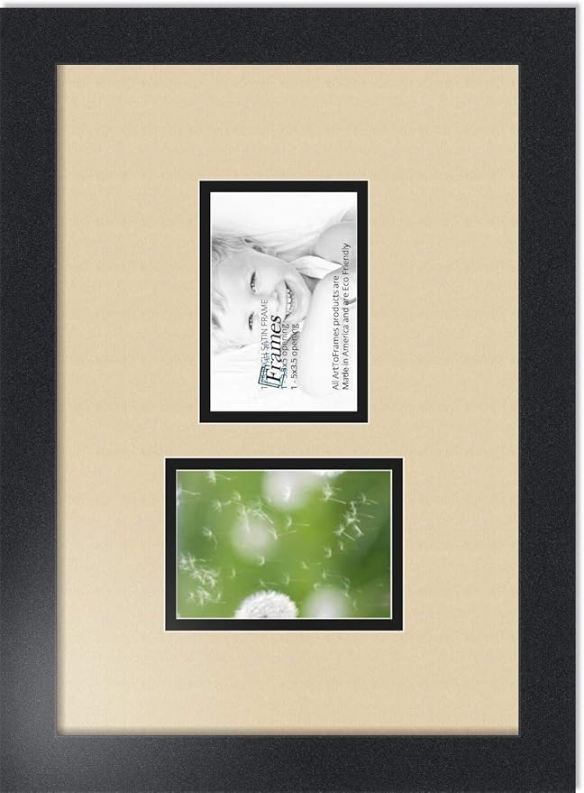 ArtToFrames Collage Photo Frame Double Mat with 2 - 3.5x5 Openings and Satin Black Frame