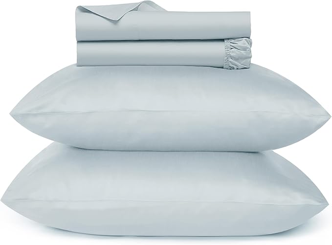 URBANHUT 700 Thread Count Twin Size Egyptian Cotton Sheets, 4Pc Sheet Set Soft Luxury Bed Sheets for Twin Size Bed, Sateen Weave Hotel Sheets, 14'' Elasticized Deep Pocket - Light Blue.