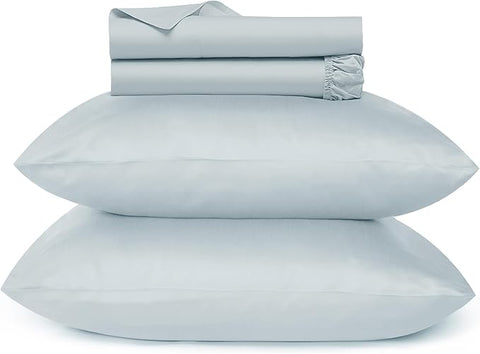 URBANHUT 700 Thread Count Twin Size Egyptian Cotton Sheets, 4Pc Sheet Set Soft Luxury Bed Sheets for Twin Size Bed, Sateen Weave Hotel Sheets, 14'' Elasticized Deep Pocket - Light Blue.