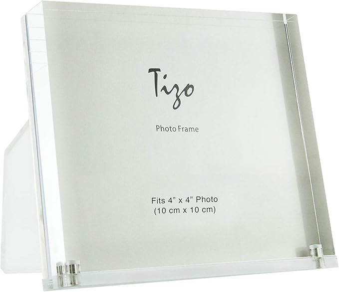 TIZO Design Vertical 4x4 Lucite Picture Frame, Durable 1 Inch Thick Clear Lucite & Magnetic Closures, Elegant & Practical Boutique Quality Photo Frame (Multiple Colors Available)