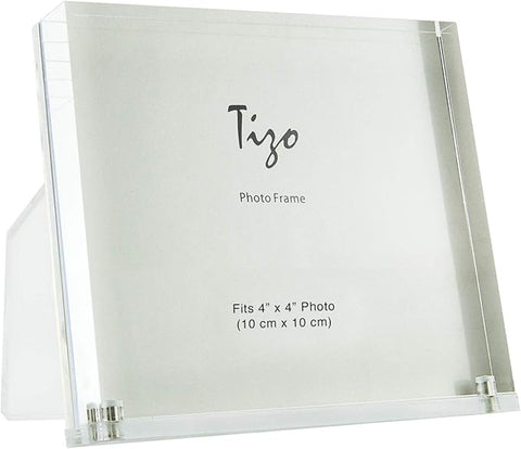 TIZO Design Vertical 4x4 Lucite Picture Frame, Durable 1 Inch Thick Clear Lucite & Magnetic Closures, Elegant & Practical Boutique Quality Photo Frame (Multiple Colors Available)